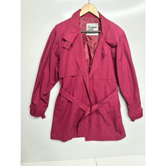 Vintage London Fog Fuchsia Trench Coat Women Size 14 Reg - Picture 1 of 12